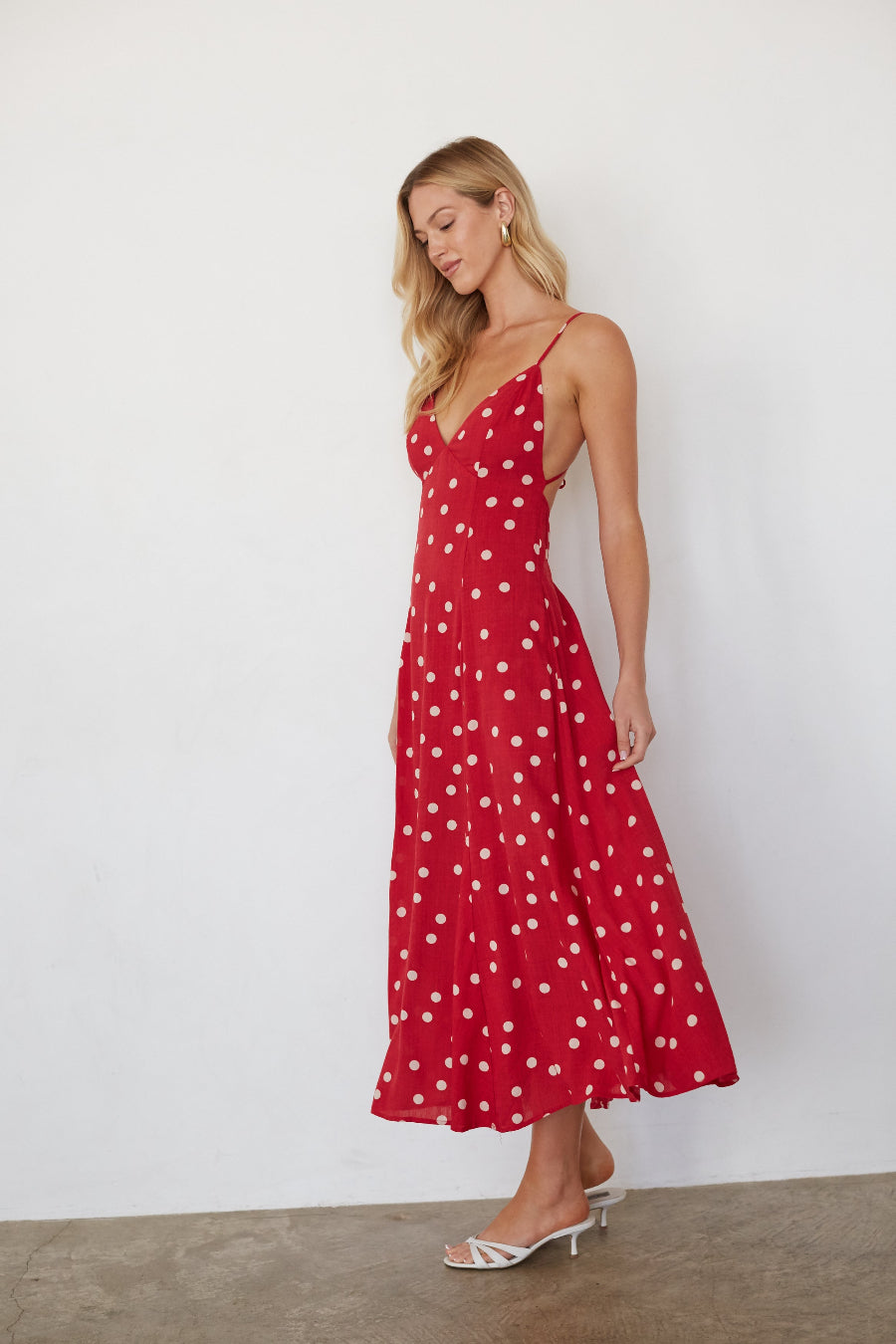Minnie Polka Dot Midi Dress, Red / XS