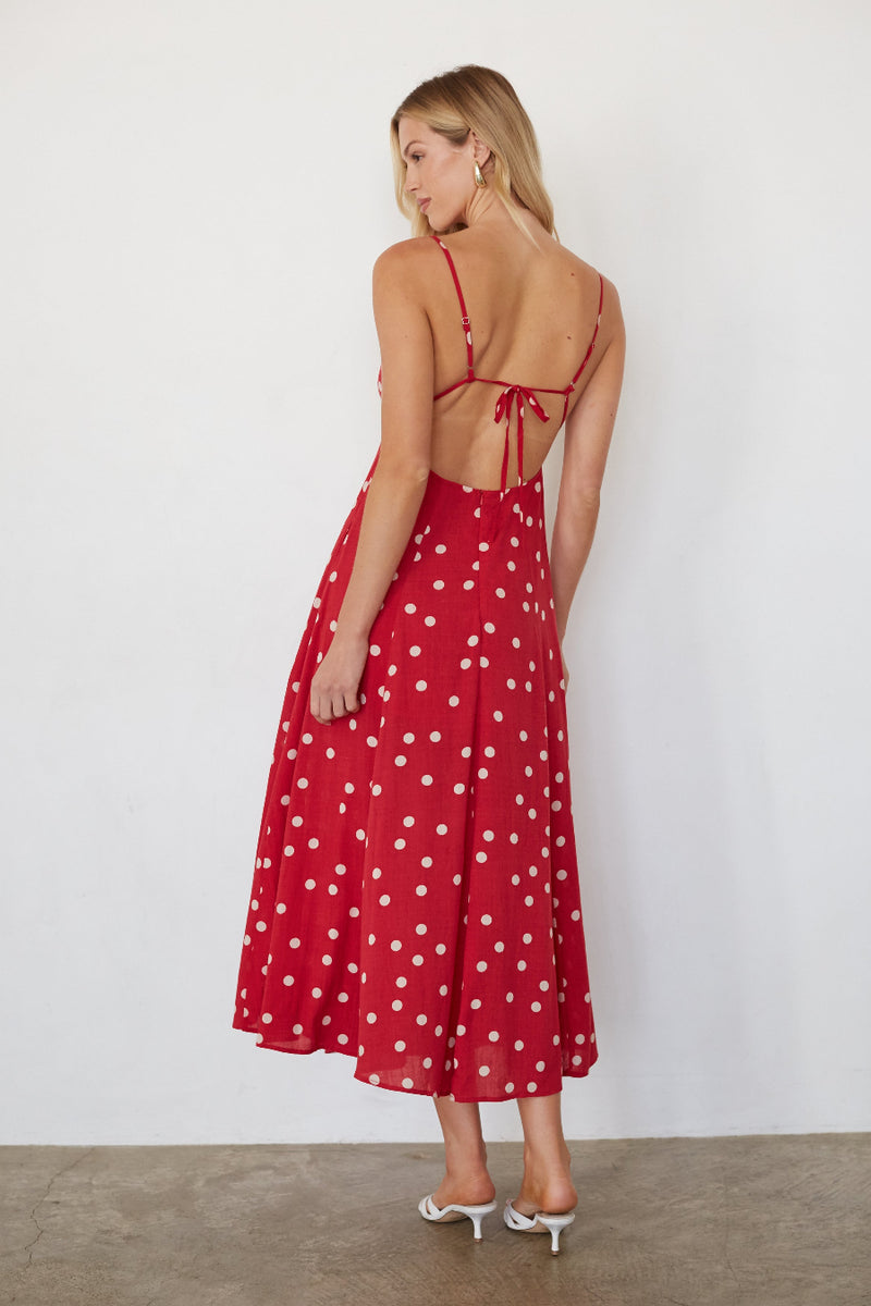 Minnie Polka Dot Midi Dress, Red / XS