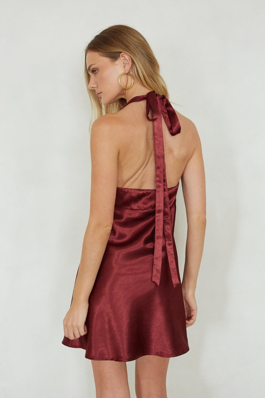 Monet Halter Satin Mini Dress, Plum / L