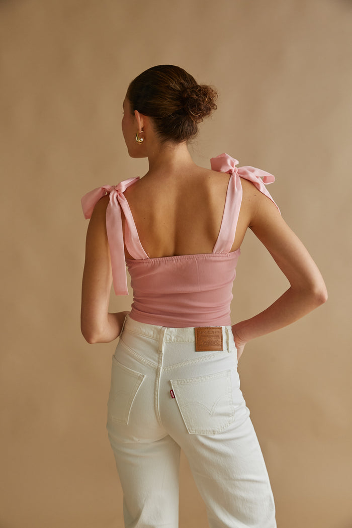 pink bow strap corset top | girly girl going out tops