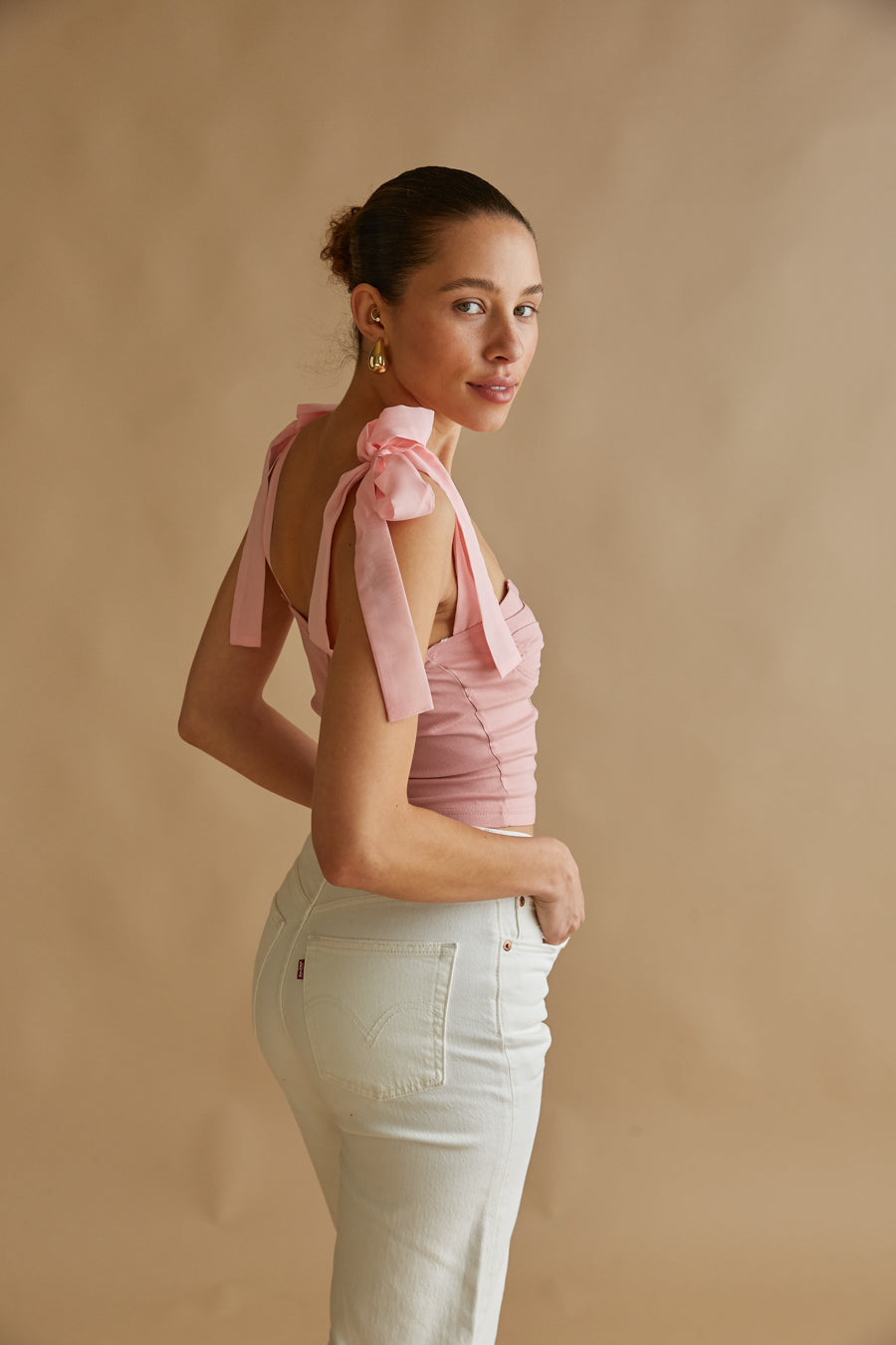 pink ribbon corset top | blush bustier top