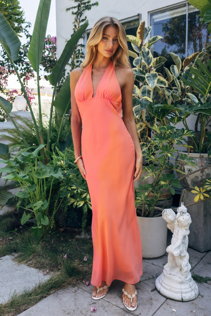 orange halter dress Mari Halter Chiffon Maxi Dress