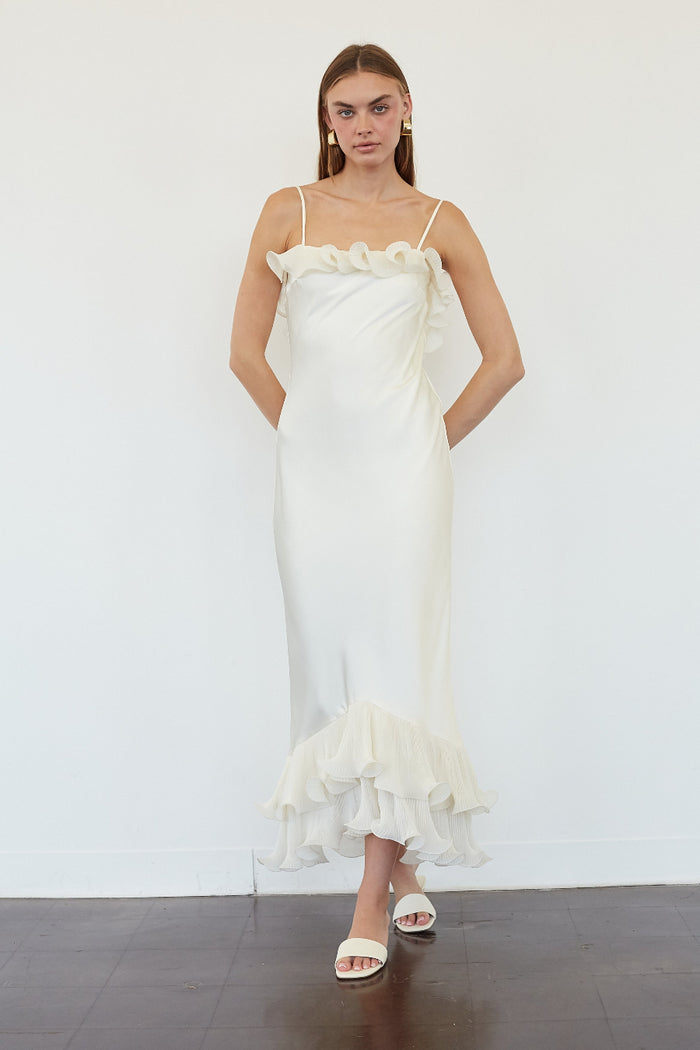 white fitted midi dress Samai Cap Sleeve Bodycon The Diana Midi Dress radiates timeless elegance with its classic white hue and charming puff sleeves Women's With You In Mind