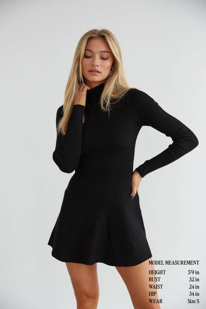 Millie Turtleneck Sweater Dress | Cozy Knit Mini Dress | American Threads Black / XS Millie Turtleneck Sweater Dress | Cozy Knit Mini Dress | American Threads Black / XS