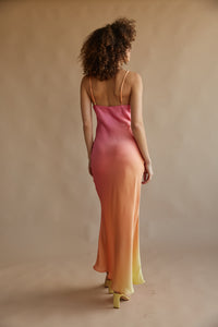 hawaiian gradient satin maxi slip dress | minimalistic prom dress