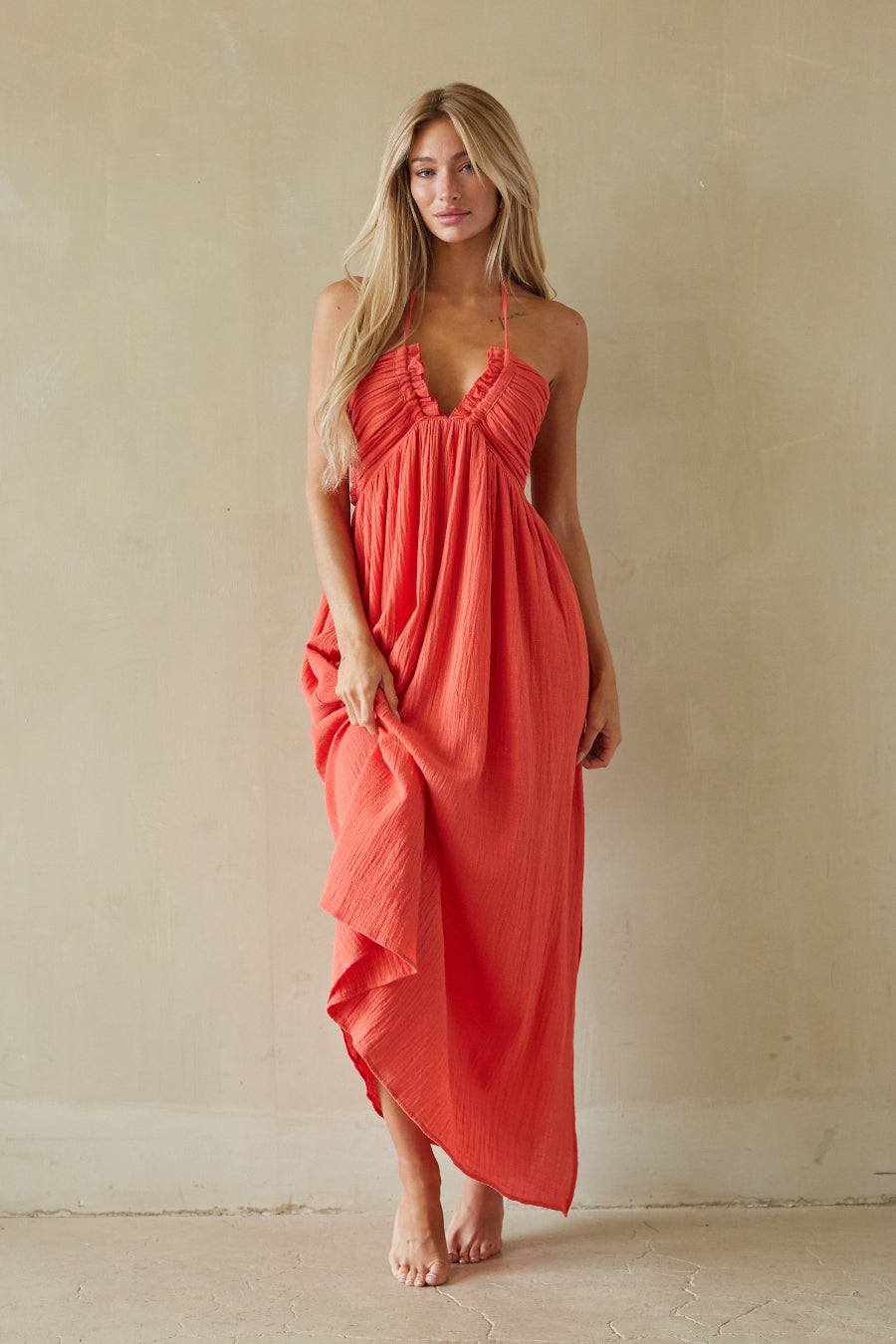 halter linen dress Mid Black / S and down at your sides Black Linen Halter Slit Maxi