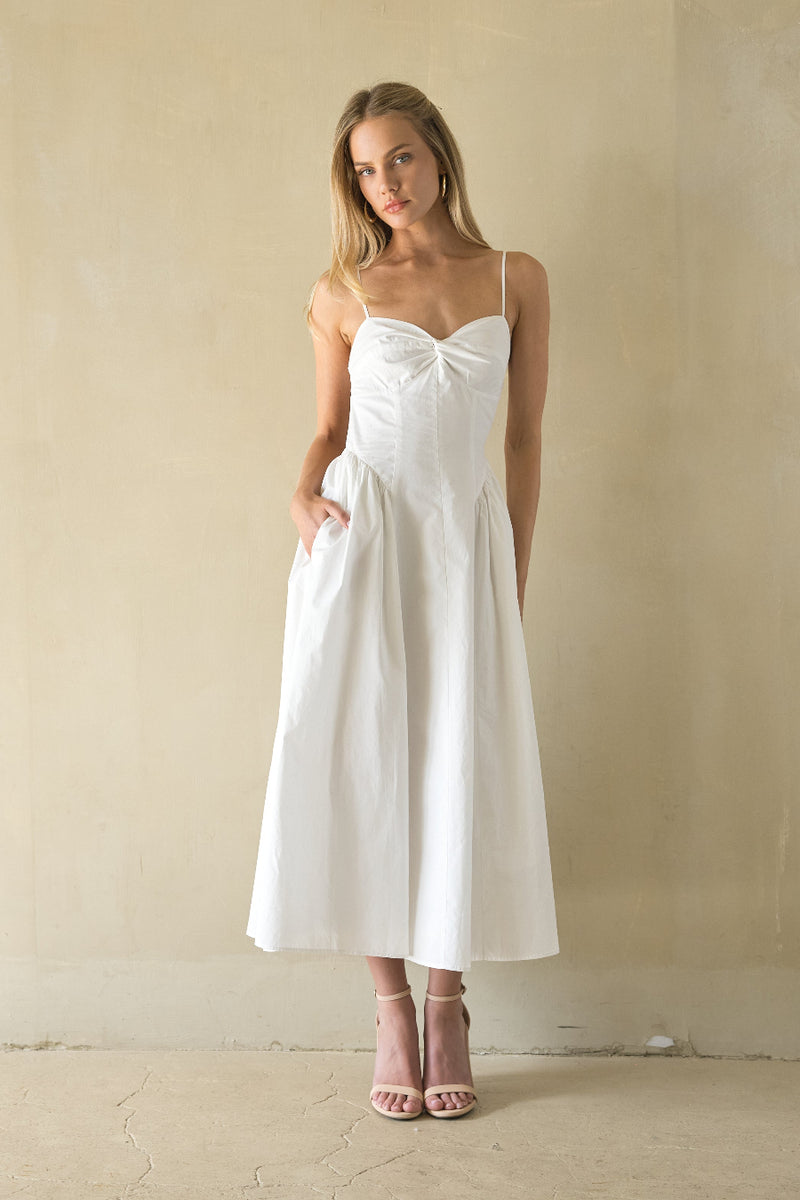 NIA Destene Open Back Midi Dress, White / M