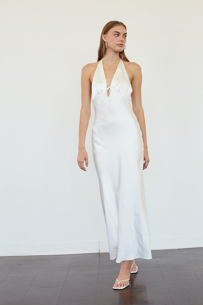 NIA Otis Satin Maxi Dress, White / M