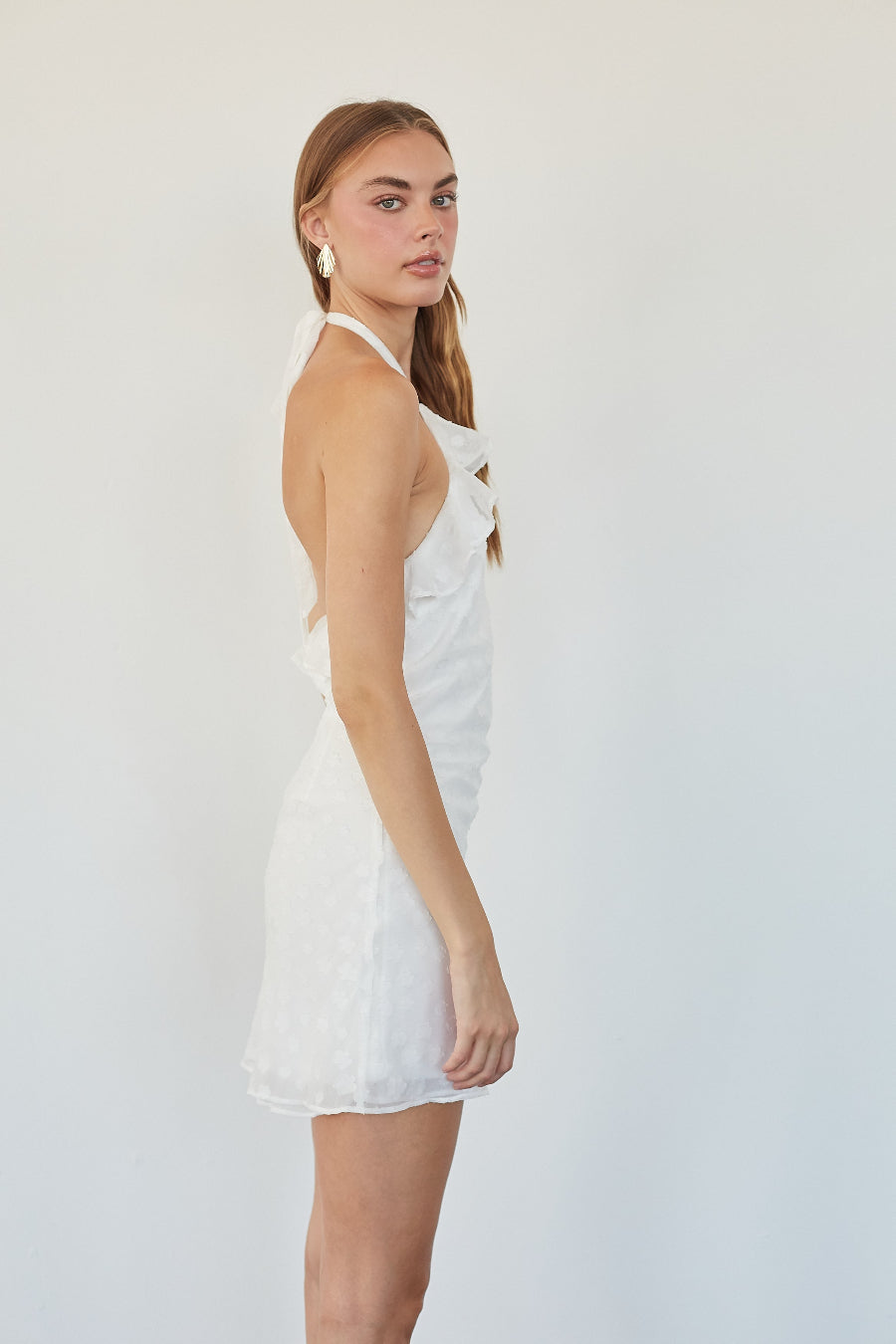 ruffle halter dress Natalia Mini Dress, White / M Accessory size:42