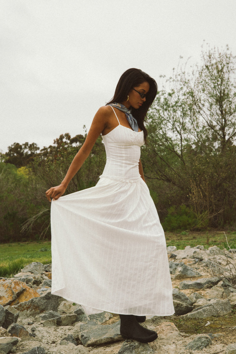 Nataly Ruched Maxi Dress | American Threads Boutique White / L Nataly Ruched Maxi Dress | American Threads Boutique White / L