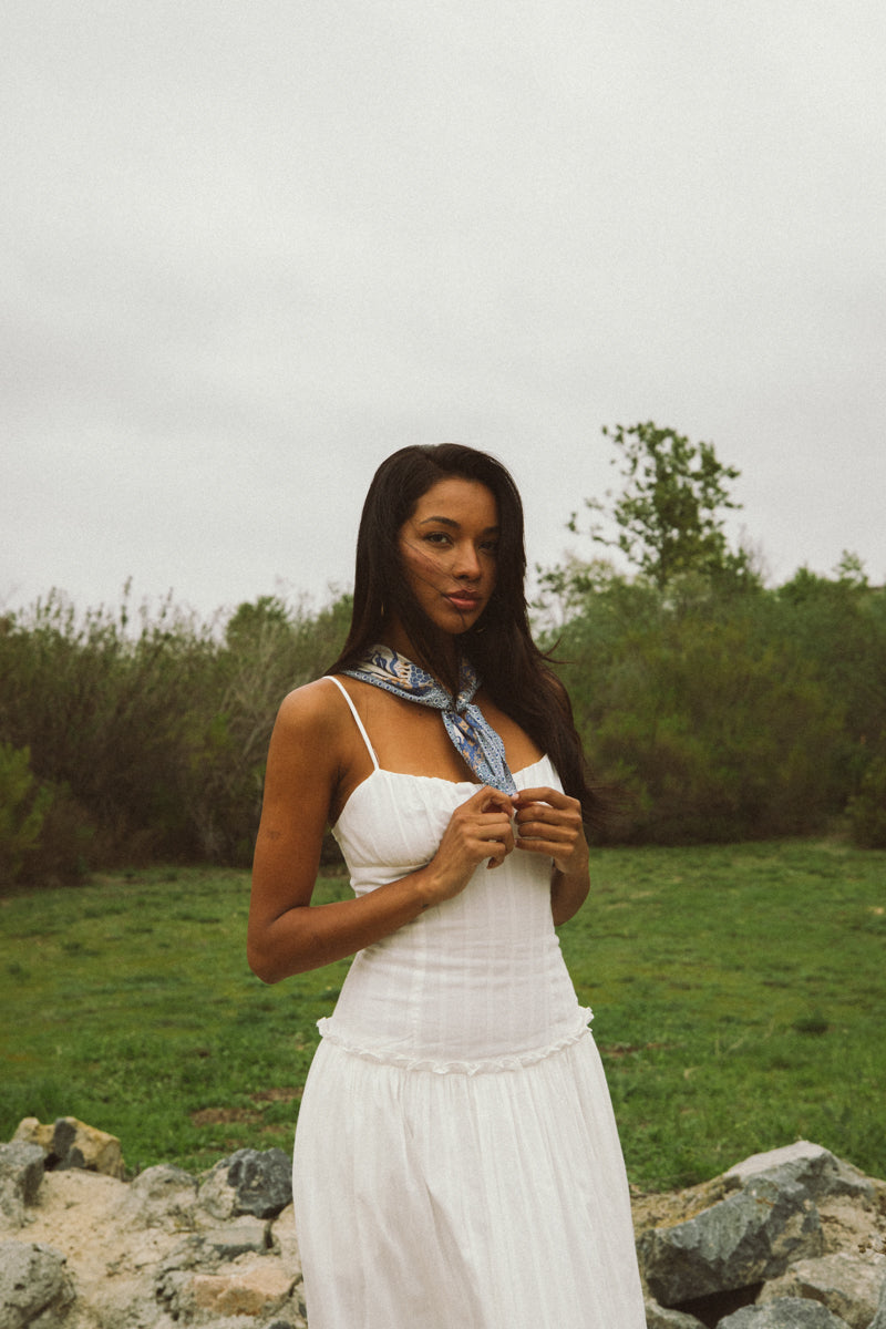 Nataly Ruched Maxi Dress | American Threads Boutique White / L Nataly Ruched Maxi Dress | American Threads Boutique White / L