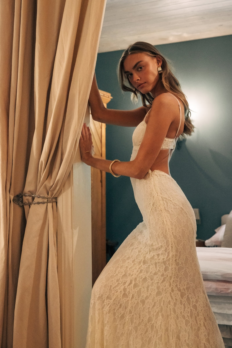 Nathalie Lace Open Back Maxi Dress