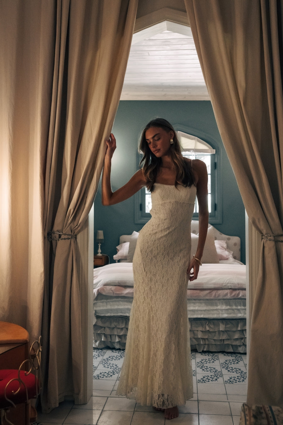 Nathalie Lace Open Back Maxi Dress