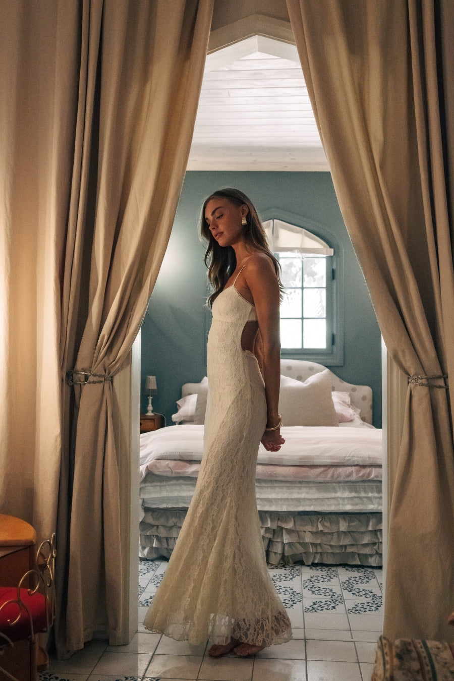Nathalie Lace Open Back Maxi Dress | Shop American Threads Online