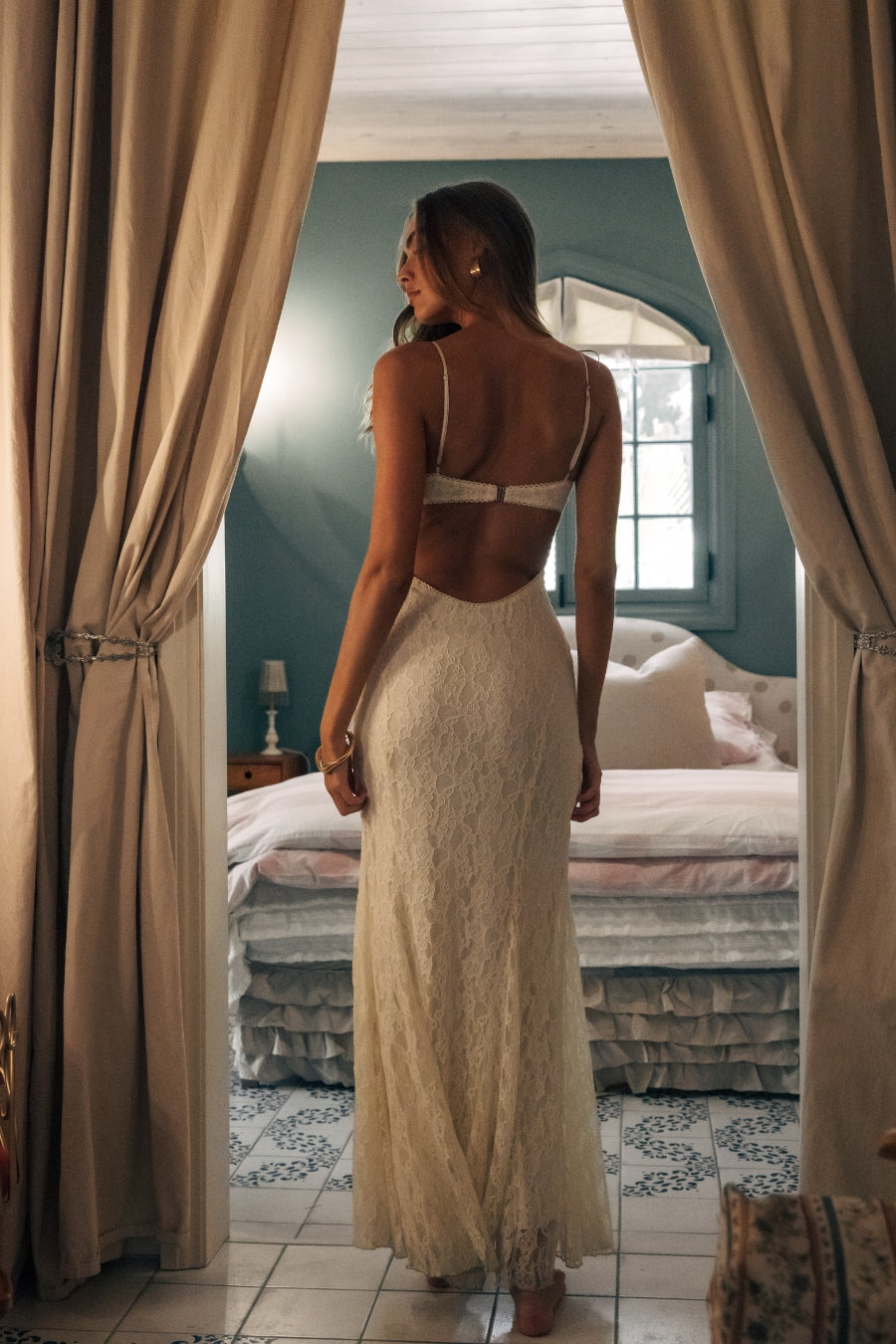 Nathalie Lace Open Back Maxi Dress | Shop American Threads Online