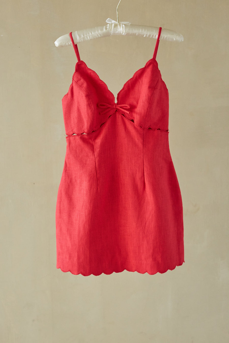 red linen mini dress Paulina Scallop Linen Mini Dress