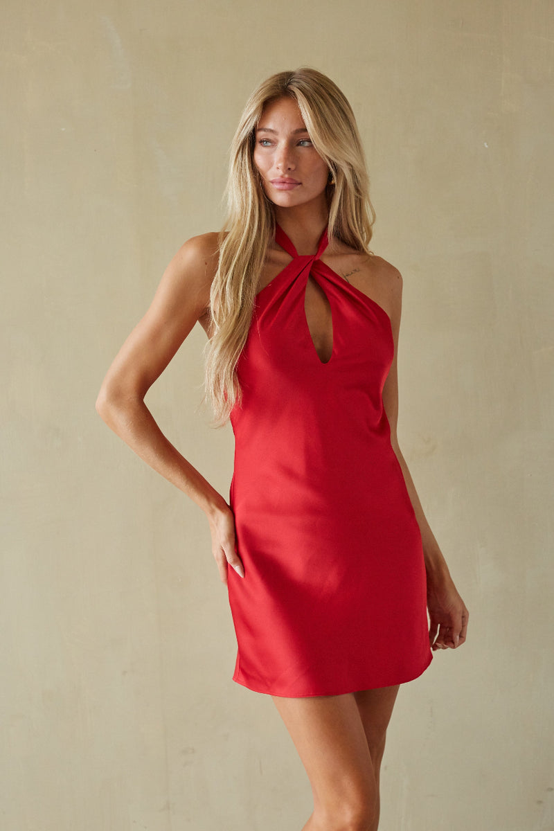 Priscilla Halter Keyhole Mini Dress | Tie-Up Halter Mini Dress