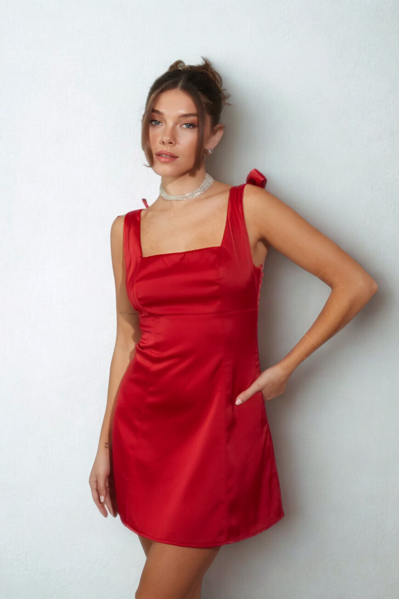 Paige Coquete Bow Babydoll Mini Dress Shop American Threads Online Red / S Paige Coquete Bow Babydoll Mini Dress Shop American Threads Online Red / S