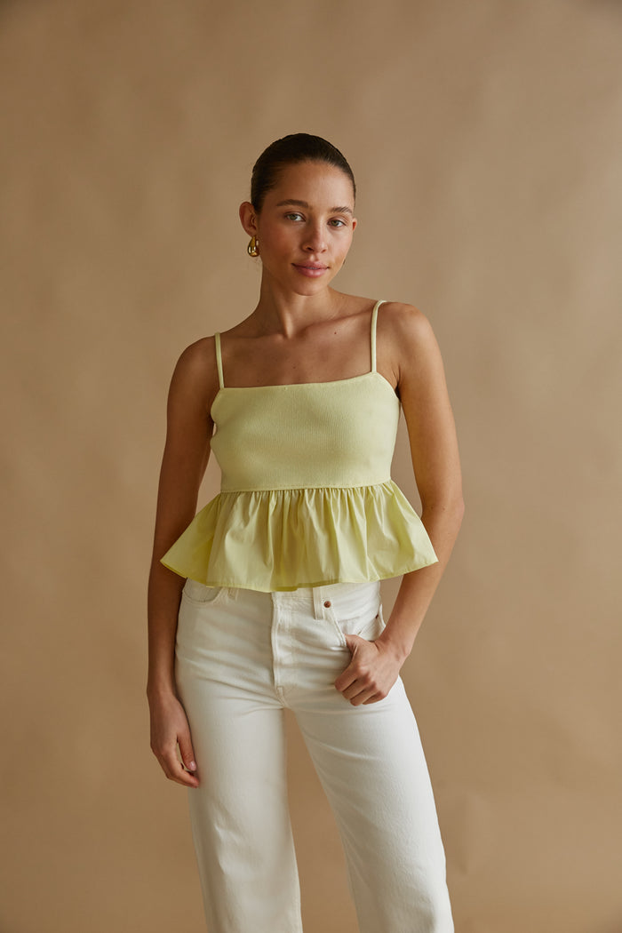 yellow peplum crop top | spring outfit inspo 2024