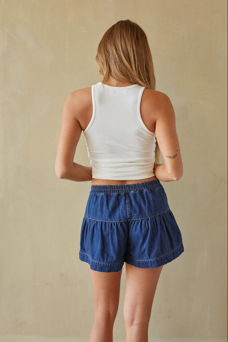 Priya Button Up Denim Shorts | American Threads Boutique
