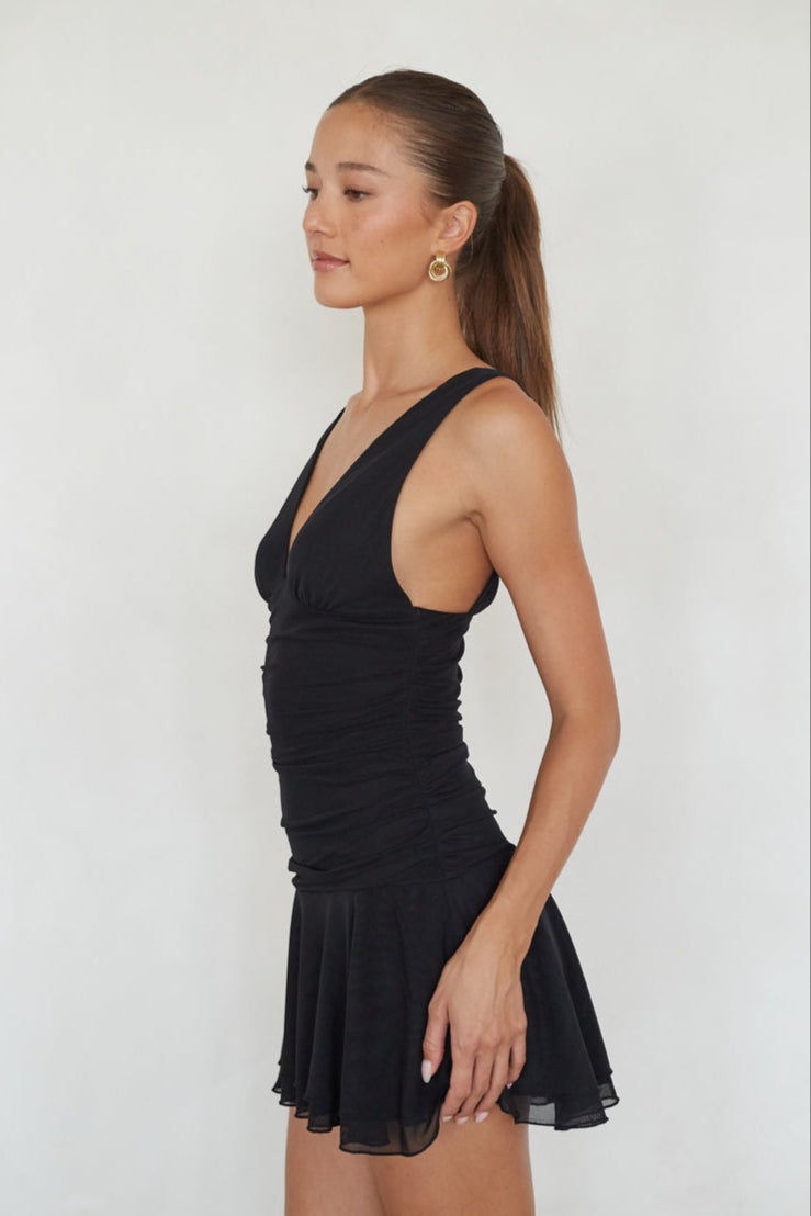 Quinley Drop Waist Mini Dress | Shop American Threads Boutique Black / S Quinley Drop Waist Mini Dress | Shop American Threads Boutique Black / S