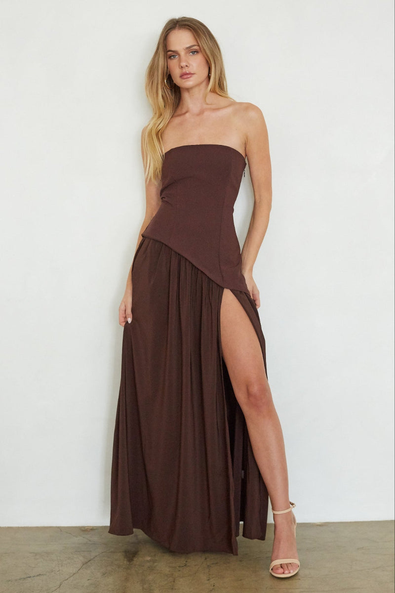 Retta Asymmetrical Maxi Dress, Brown / XS