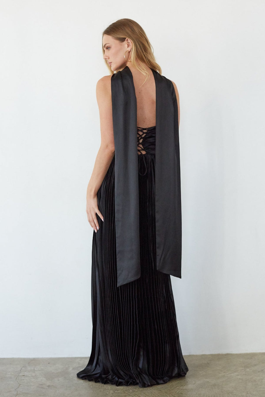 River Plisse Maxi Dress, Black / S