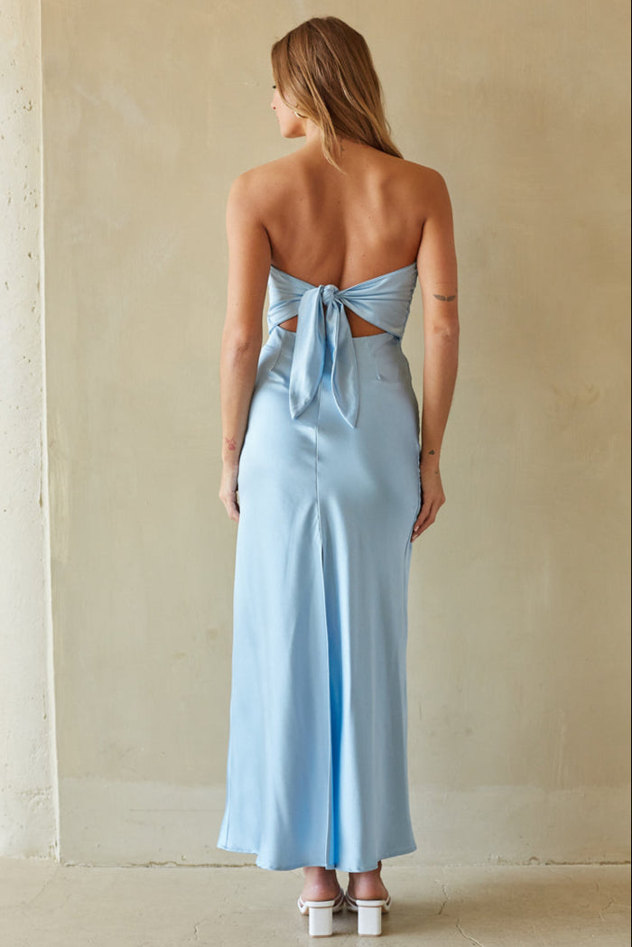 Romina Strapless Satin Maxi Dress | American Threads Boutique Sky Blue / M Romina Strapless Satin Maxi Dress | American Threads Boutique Sky Blue / M