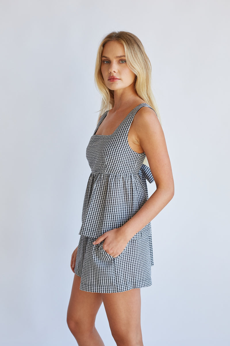 gingham dress with shorts Coastal Blue Gingham Sleeveless Short Set with Ric-Rac Sail to Sable