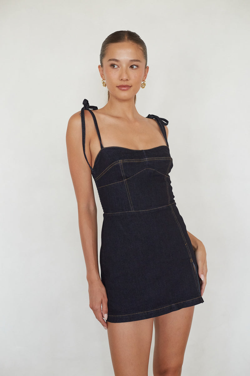 Saylor Denim Mini Dress | Shop American Threads Boutique