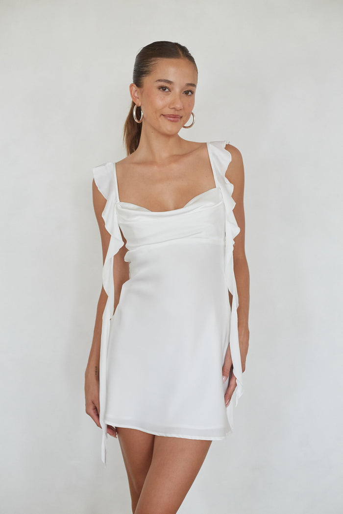 white dresses for graduation with sleeves Ace One-Shoulder Dress Perfect for graduation ceremonies White Graduation Dresses | American