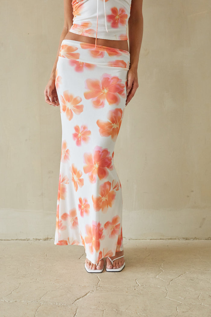 stretchable maxi dress Shanti Floral Mesh Maxi Skirt