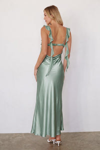 Siren Satin Ruffle Maxi Dress