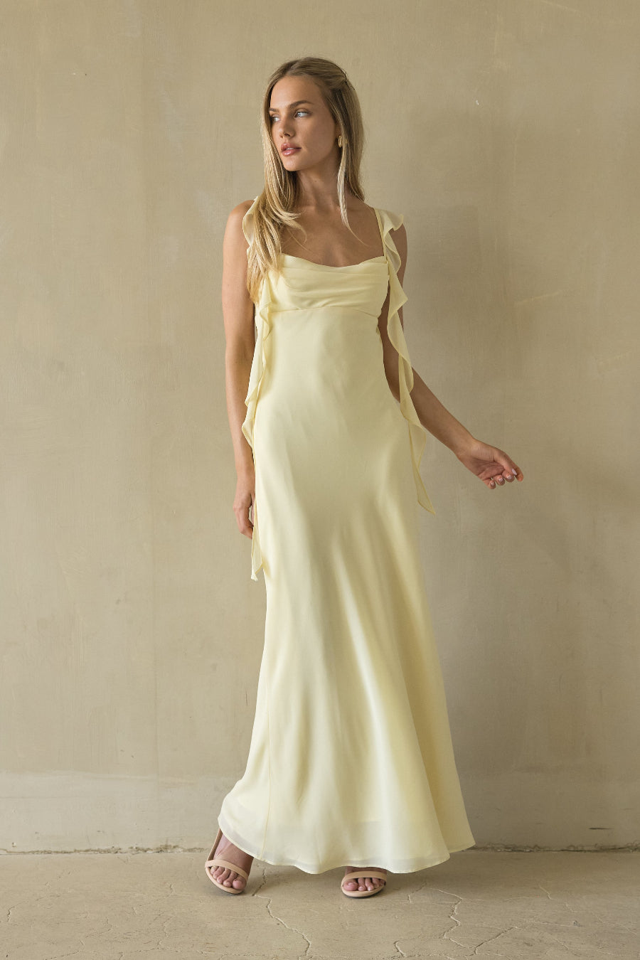 Sarila Ruffle Strap Maxi Dress, Butter Yellow / XS