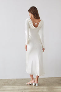 long sleeve satin white dress Sofia Open Back Satin Maxi Dress