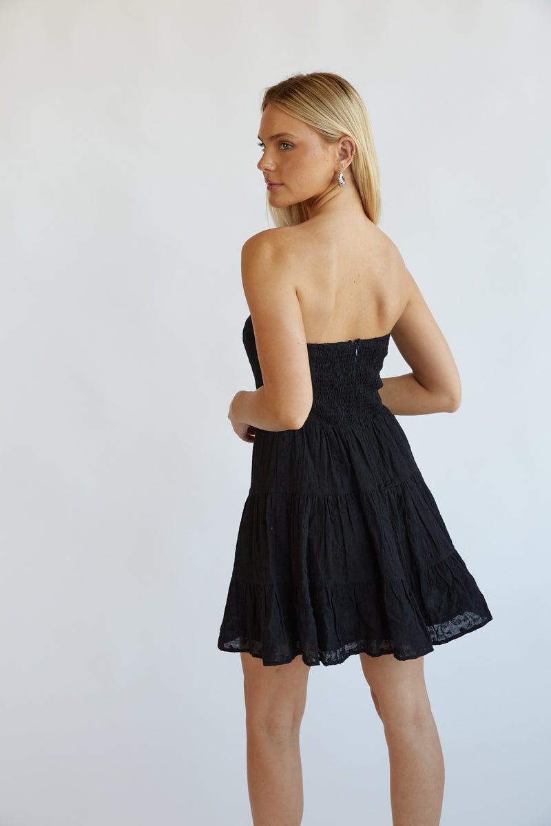 black strapless lace babydoll dress