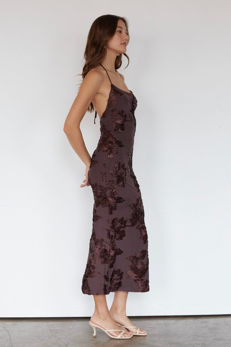 Tay Floral Midi Dress | Shop American Threads Online Boutique Brown / L Tay Floral Midi Dress | Shop American Threads Online Boutique Brown / L