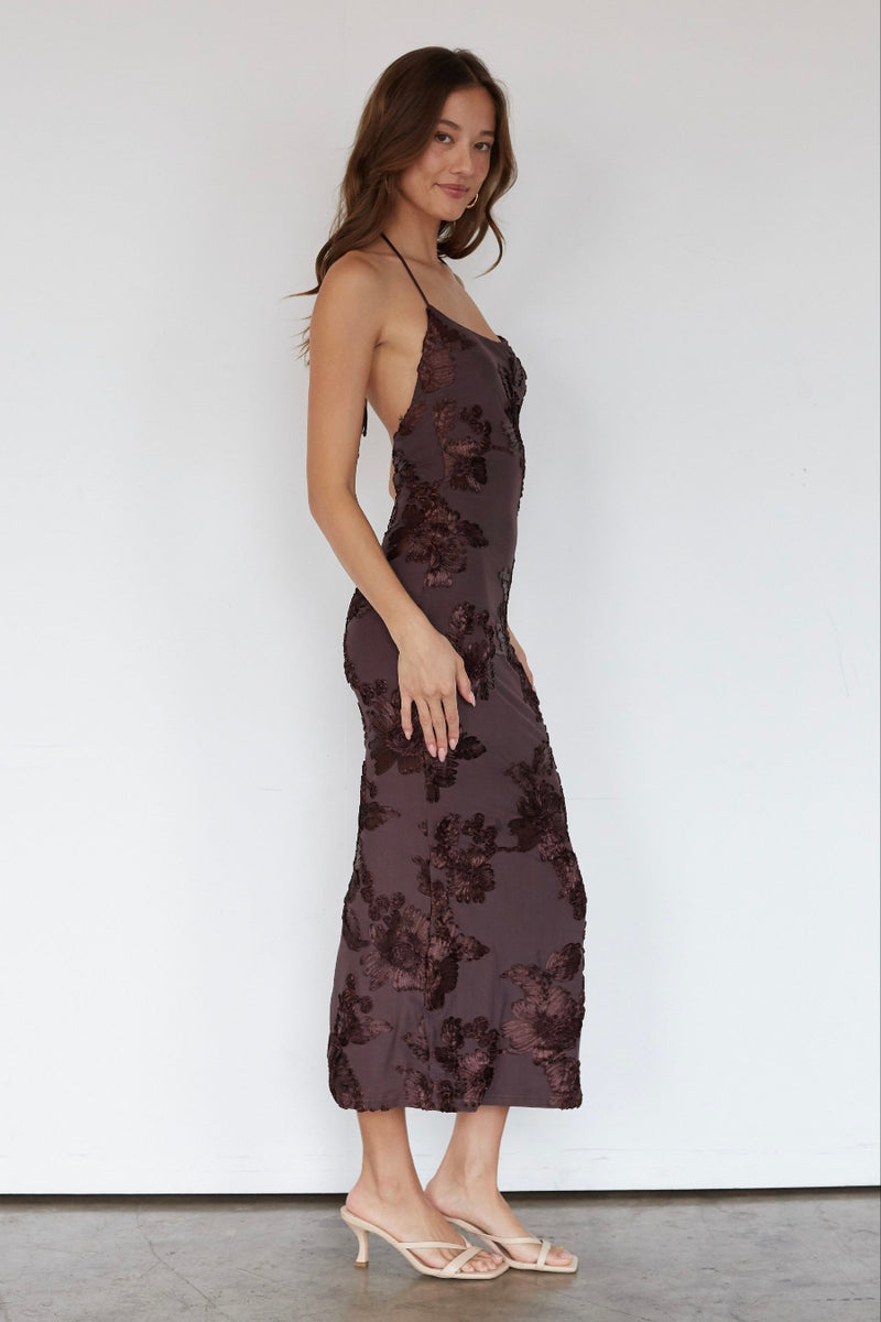 Tay Floral Midi Dress | Shop American Threads Online Boutique Brown / L Tay Floral Midi Dress | Shop American Threads Online Boutique Brown / L