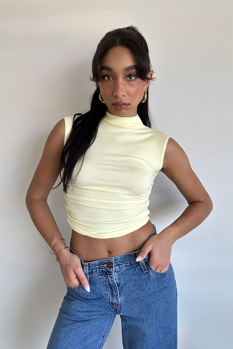 Taylor Ruched High Neck Tank Top Shop American Threads Boutique