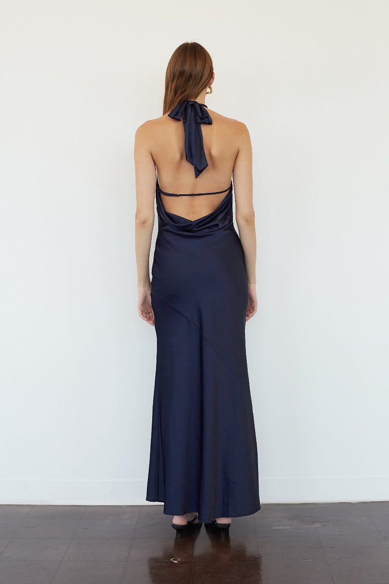 Trinity Halter Keyhole Maxi Dress, Midnight Blue / L