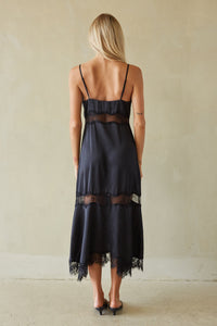 Val Lace Satin Slip Midi Dress