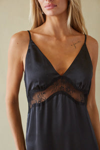 Val Lace Satin Slip Midi Dress