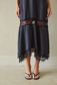 Val Lace Satin Slip Midi Dress