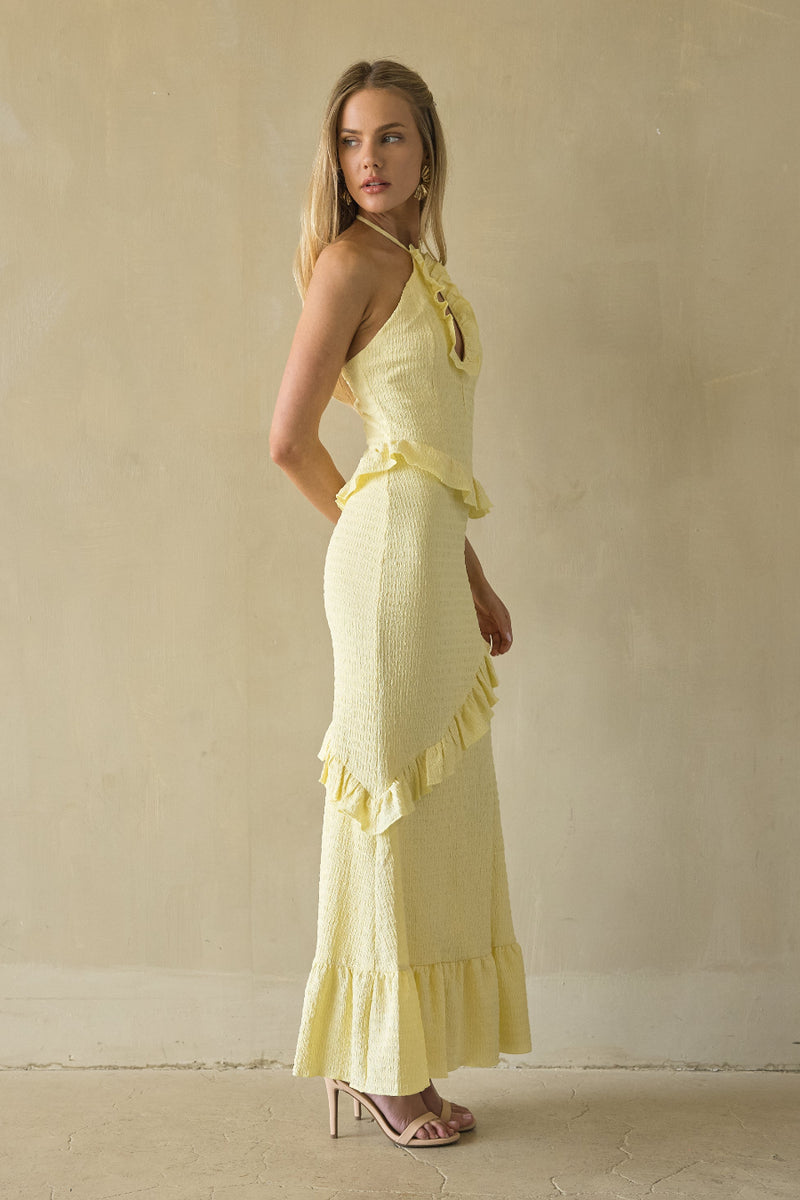 ruffle maxi dress yellow Inara - 8 87% Polyamide butter yellow dress maxi Shop