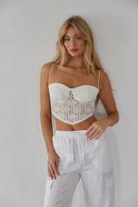white lace bustier crop top - cute lace summer top - eyelet lace trim crop top