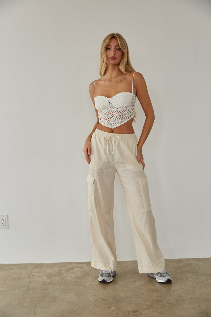 Vienna Linen Cargo Pants Shop American Threads Women's Trendy Online Boutique White / L Vienna Linen Cargo Pants Shop American Threads Women's Trendy Online Boutique White / L