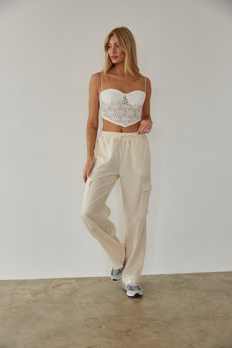 Vienna Linen Cargo Pants Shop American Threads Women's Trendy Online Boutique White / L Vienna Linen Cargo Pants Shop American Threads Women's Trendy Online Boutique White / L