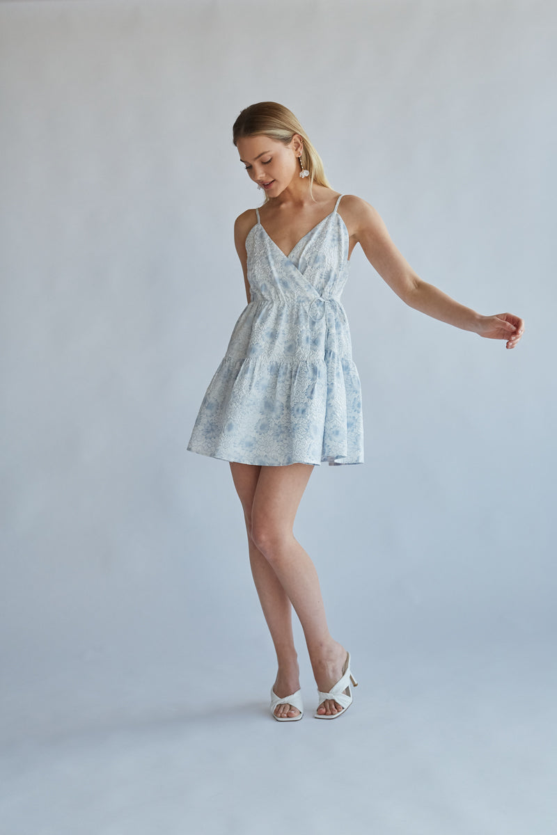 white and chambray fit and flare mini dress | graduation dress boutique