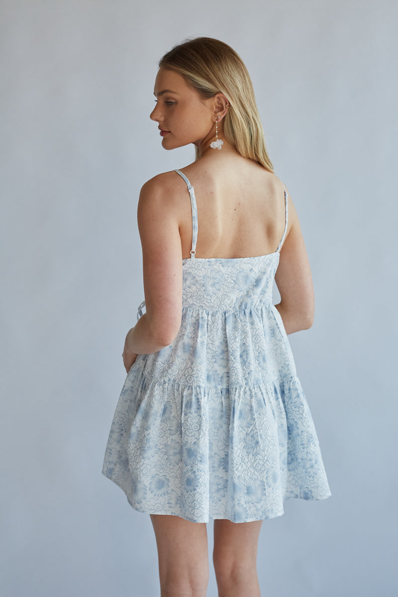 Whitney Floral Wrap Mini Dress Shop American Threads Women's Trendy Online Boutique White/Blue Floral / L Whitney Floral Wrap Mini Dress Shop American Threads Women's Trendy Online Boutique White/Blue Floral / L