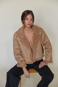 brown sherpa jacket - cozy winter outerwear - brown fuzzy jacket